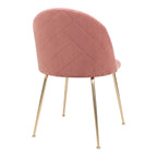 Chaise Geneve velours rose vue arrière piqûre losange dossier arrondi pieds laiton