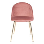 Chaise Geneve velours rose vue de face dossier enveloppant arrondi pieds laiton brossé