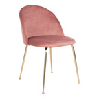 Chaise de salle à manger Geneve en velours rose poudré avec pieds acier finition laiton vue trois quarts