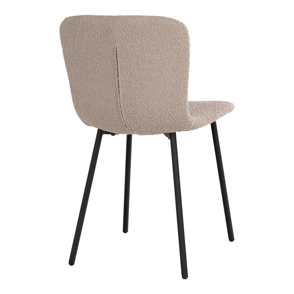 Vue arrière chaise Halden bouclé beige – texture bouclette et pieds acier noir