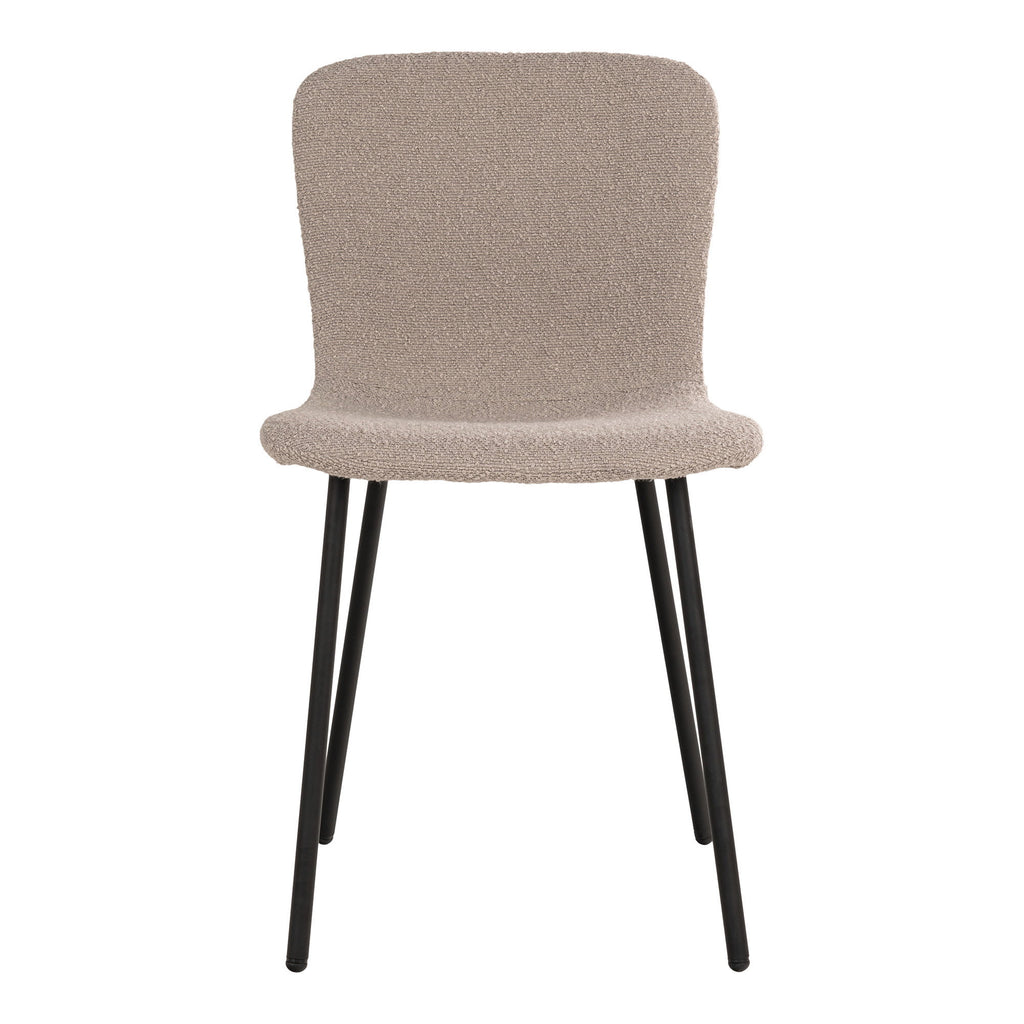 Chaise Halden beige vue de face – tissu bouclé polyester et pieds métal noir mat