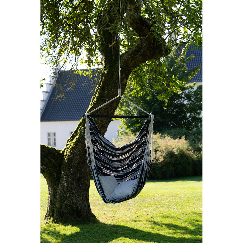 Dimensions Lamia Hanging Hammock Chair — Black & Grey Striped Cotton