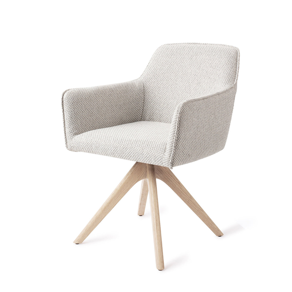 Chaise Hofu blanc cassé à motif sur piètement pivotant chêne blanchi vue de trois quarts