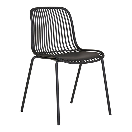Chaise de jardin Branson noire polypropylène ajouré pieds acier vue trois-quarts avant