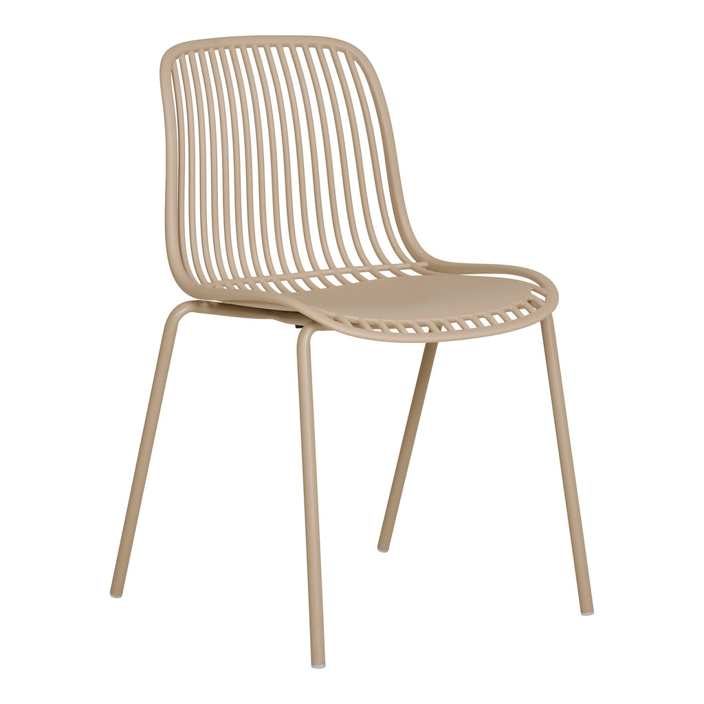 Chaise de jardin Branson sable polypropylène ajouré pieds acier vue trois-quarts avant