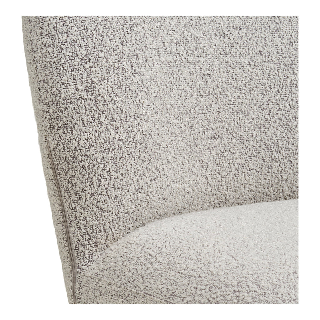 Gros plan texture bouclé polyester sable chiné chaise Lana détail couture et fermeture éclair