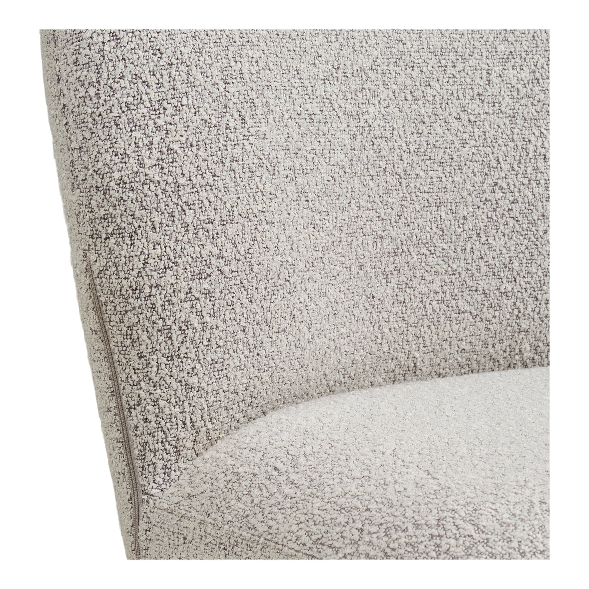 Gros plan texture bouclé polyester sable chiné chaise Lana détail couture et fermeture éclair