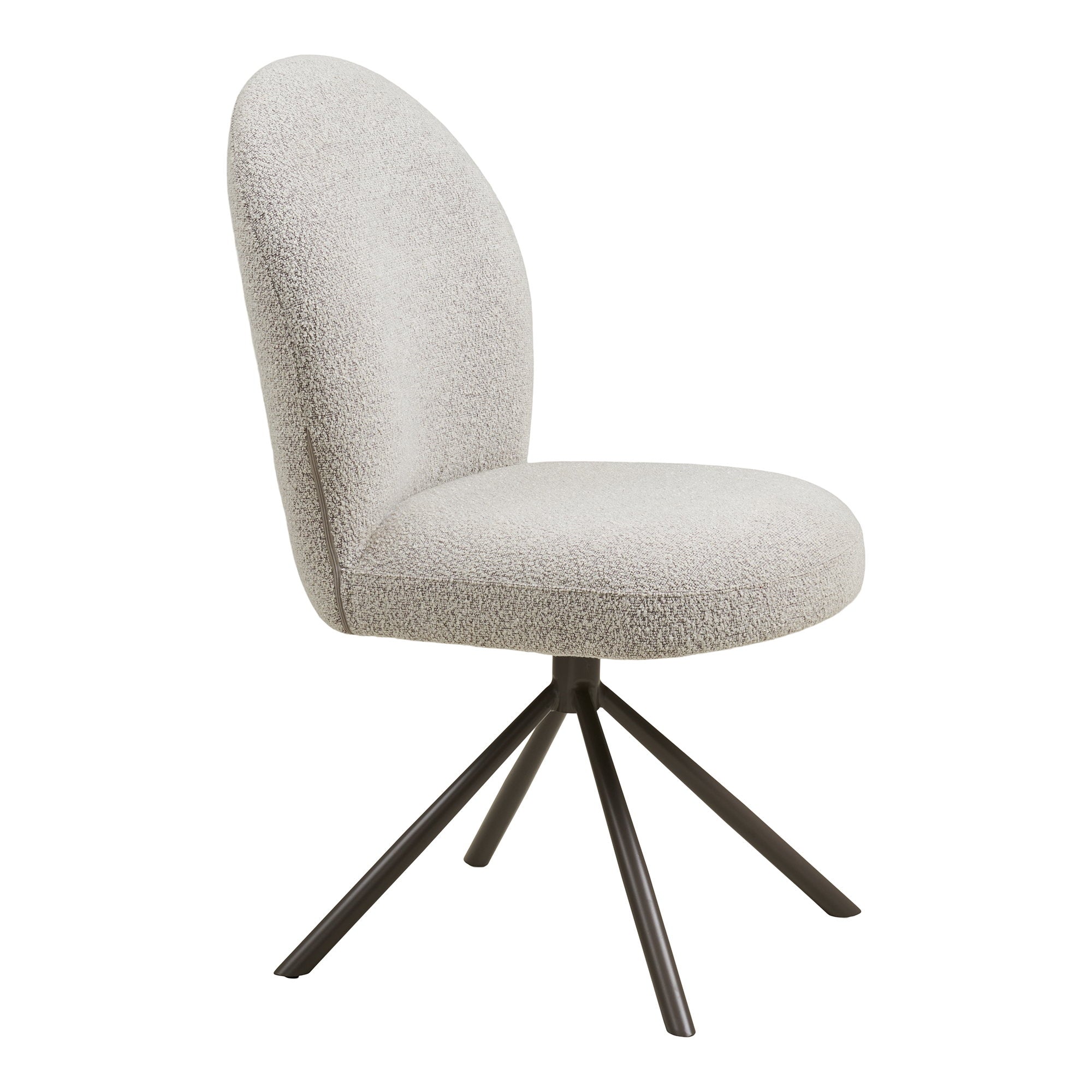 Chaise Lana bouclé sable vue trois quarts profil silhouette sculpturale dossier ogive