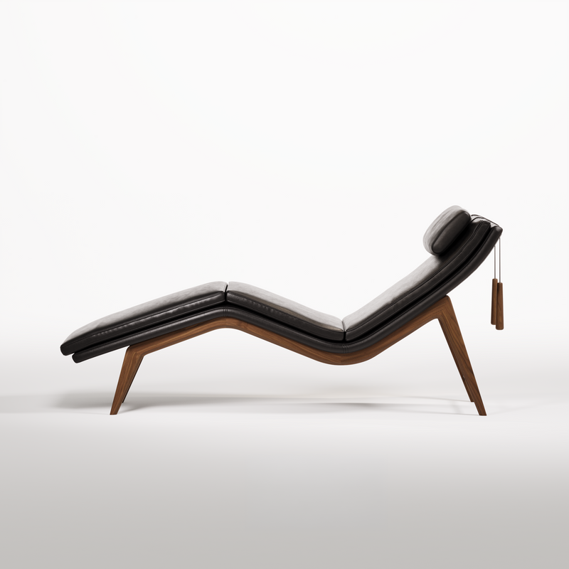 Dimensions Chaise longue Opera cuir noir et bois massif