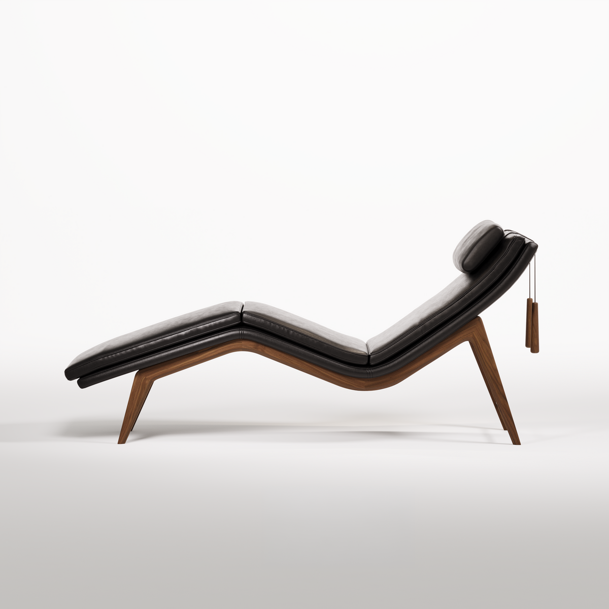 Chaise longue Opera Noyer foncé vue de profil qui montre la courbe du piètement