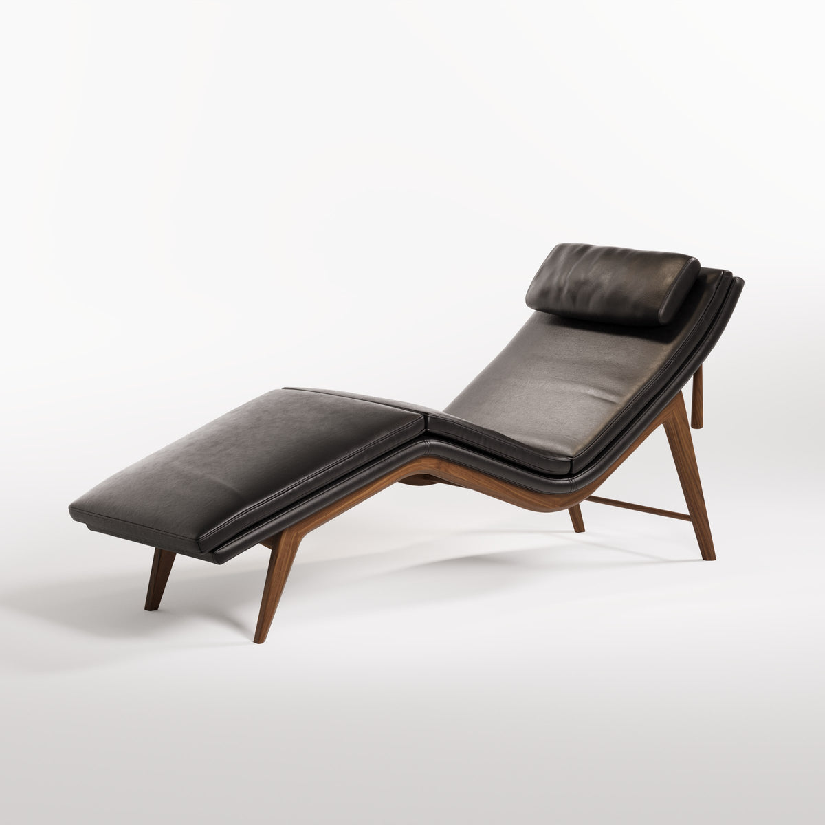 Chaise longue Opera Noyer foncé vue de trois quarts côté repose-jambes