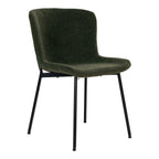 Chaise salle à manger Maceda bouclé vert forêt enveloppant pieds métal noir vue 3/4