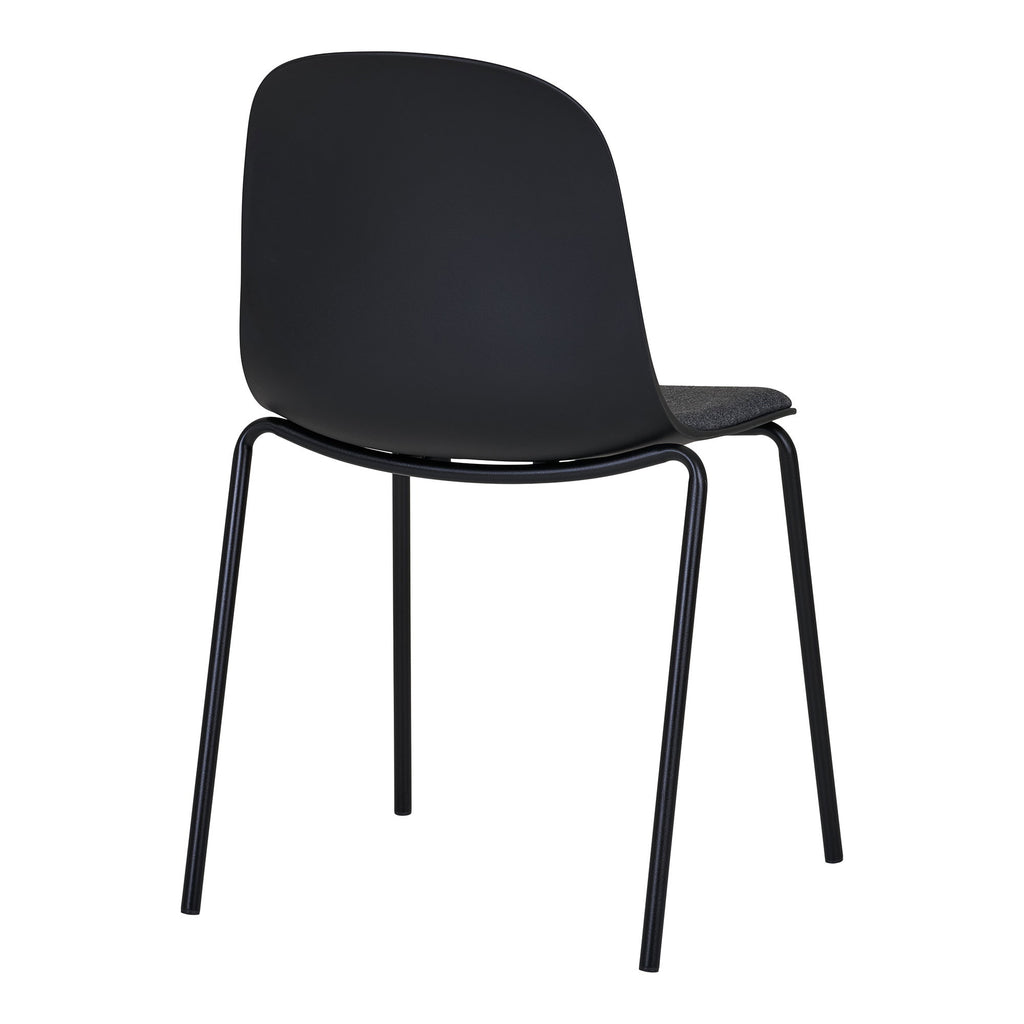 Chaise Madalena vue arrière coque plastique noire moulée pieds métal laqué noir empilable