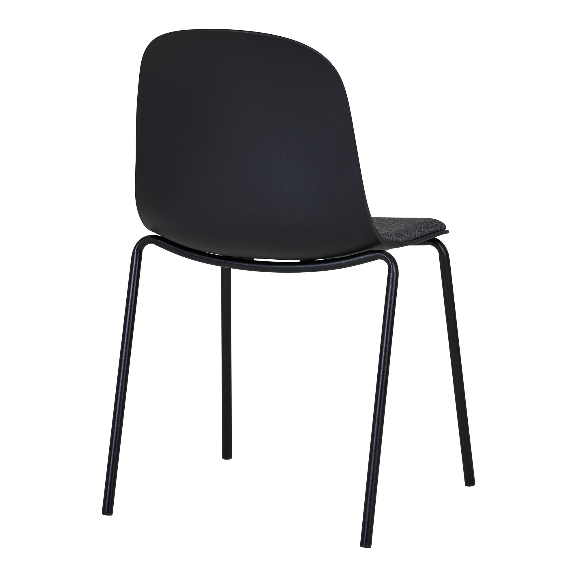 Chaise Madalena vue arrière coque plastique noire moulée pieds métal laqué noir empilable