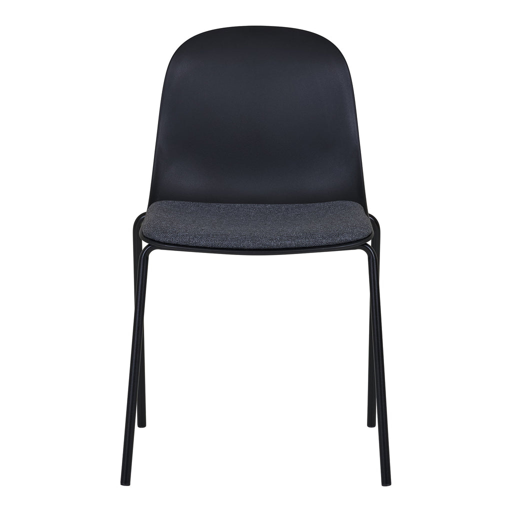 Chaise de table Madalena noire vue de face coussin polyester anthracite pieds tubulaires noirs