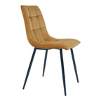 Chaise Middelfart en velours jaune moutarde vue trois quarts gauche pieds noirs