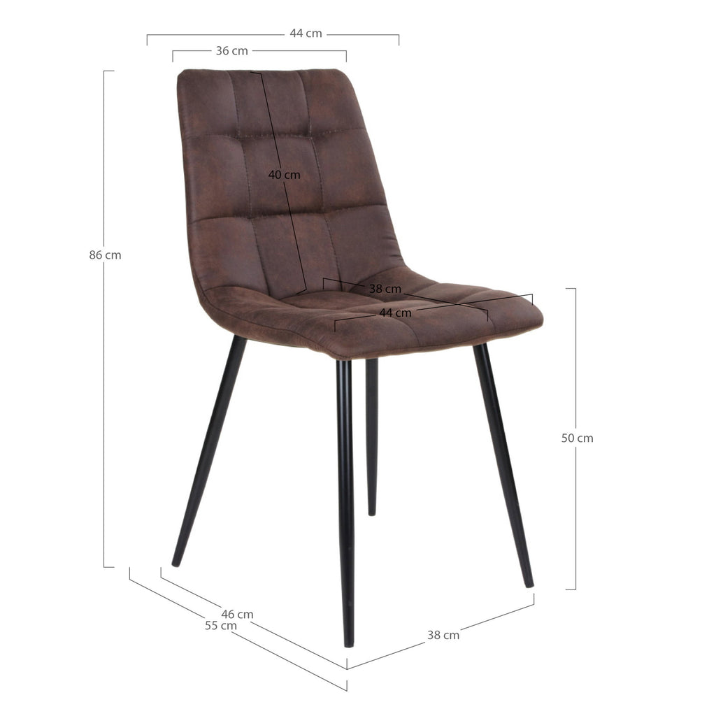 Schéma dimensions chaise Middelfart microfibre brun foncé 44x55x86 cm hauteur assise 50 cm