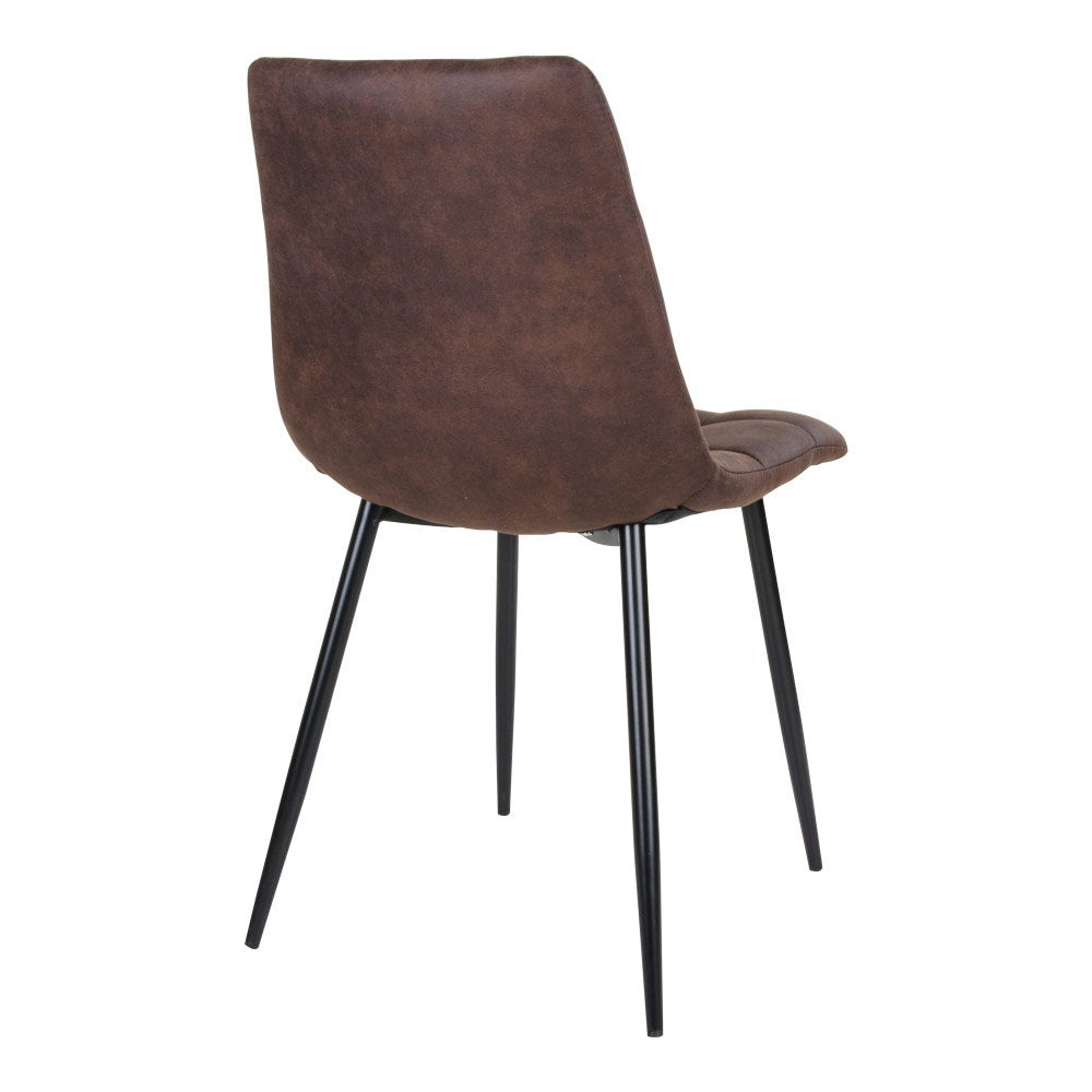 Chaise Middelfart microfibre brun foncé vue arrière dossier lisse pieds acier laqué noir