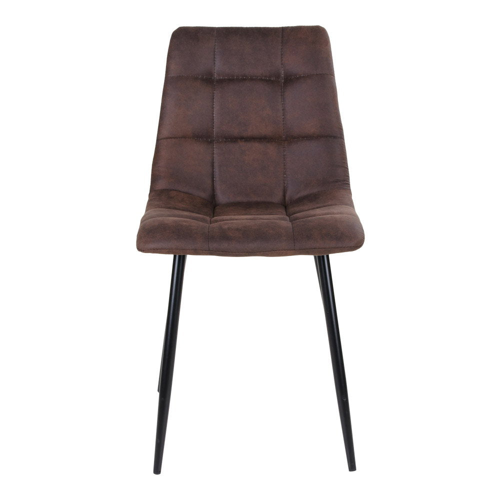 Chaise Middelfart microfibre brun foncé vue de face dossier matelassé carrés