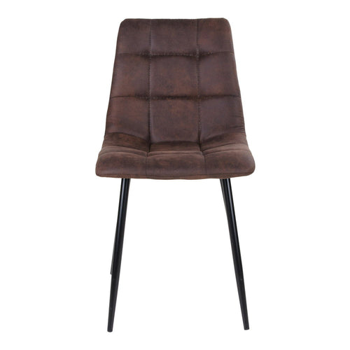Chaise Middelfart microfibre brun foncé vue de face dossier matelassé carrés