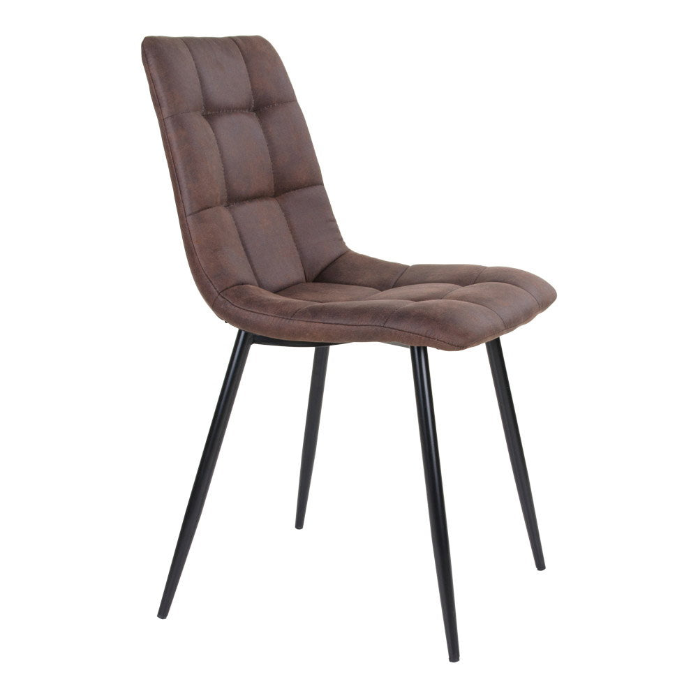 Chaise Middelfart microfibre brun foncé vue de profil dossier incurvé pieds métal noir