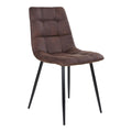 Chaise de salle à manger Middelfart en microfibre brun foncé matelassée carrés avec pieds acier noir vue trois quarts