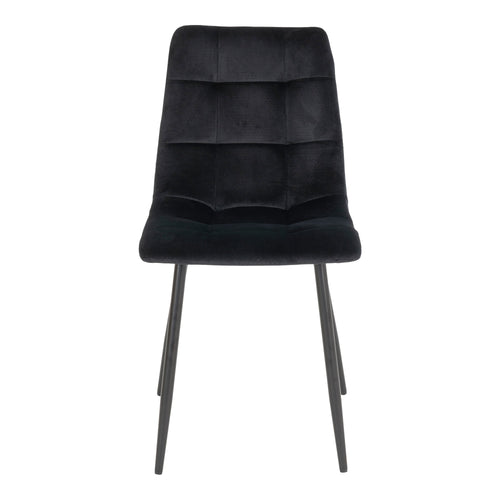 Chaise Middelfart velours noir vue de face dossier matelassé damier pieds noirs