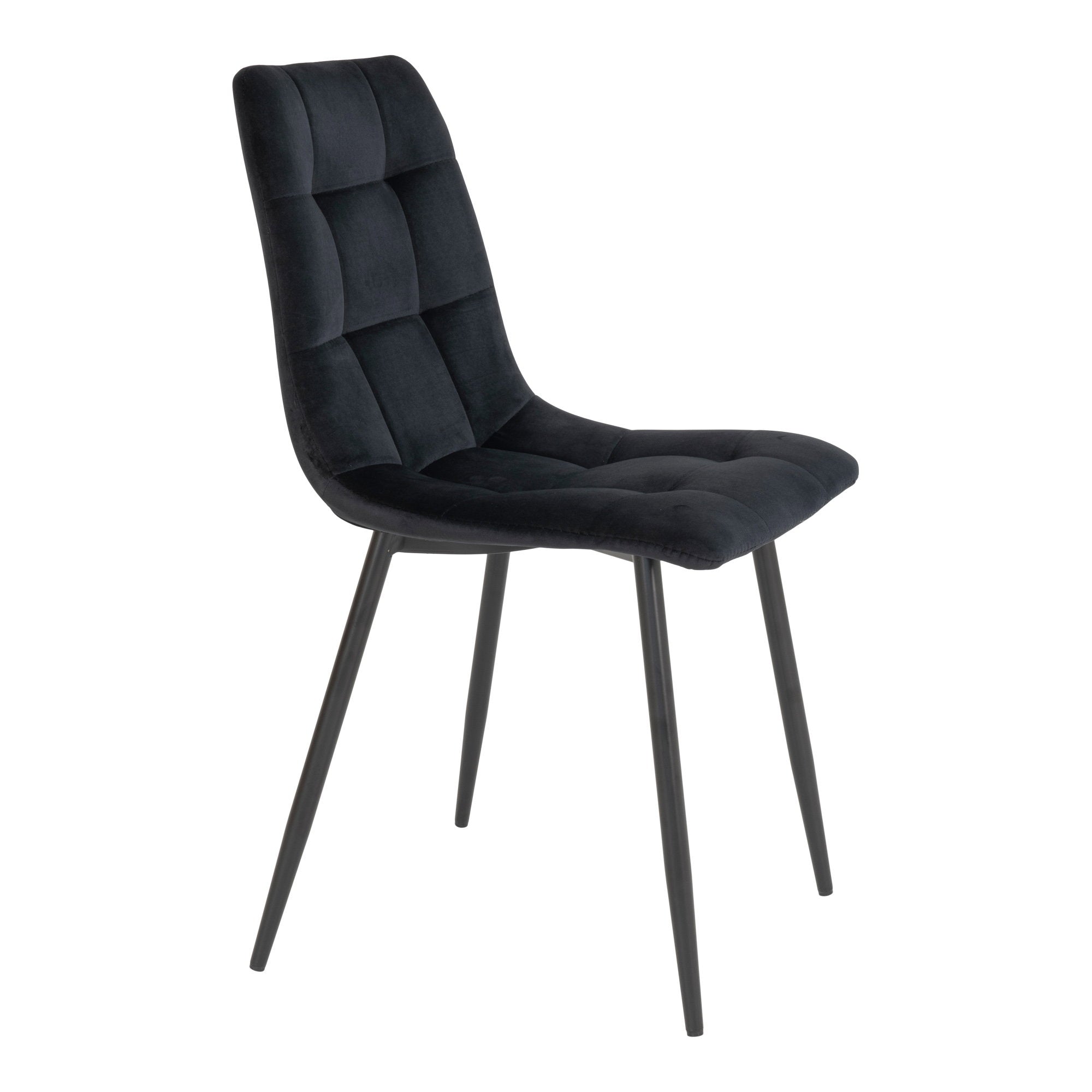 Chaise Middelfart velours noir vue de profil pieds métal noir fuselés