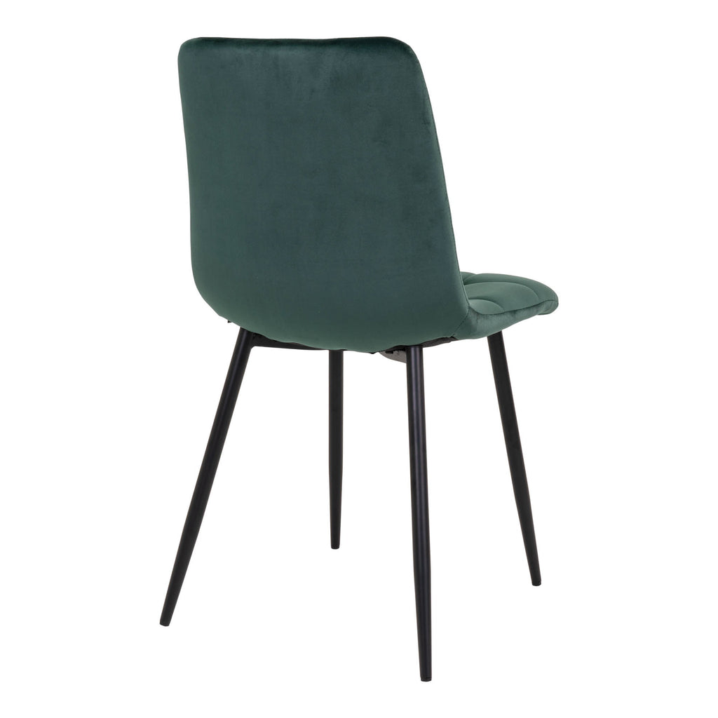 Chaise Middelfart velours vert foncé vue arrière dossier galbé pieds acier noir