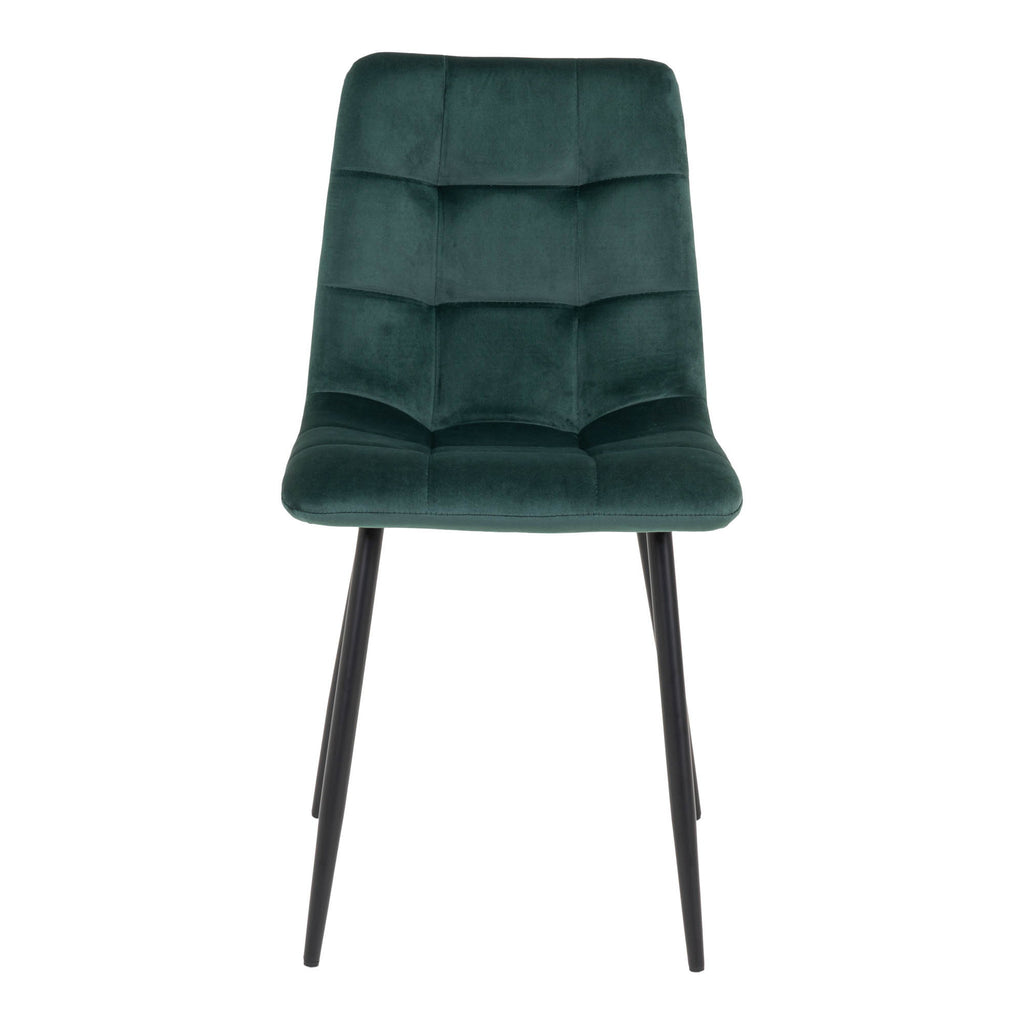 Chaise Middelfart velours vert foncé vue de face dossier matelassé damier