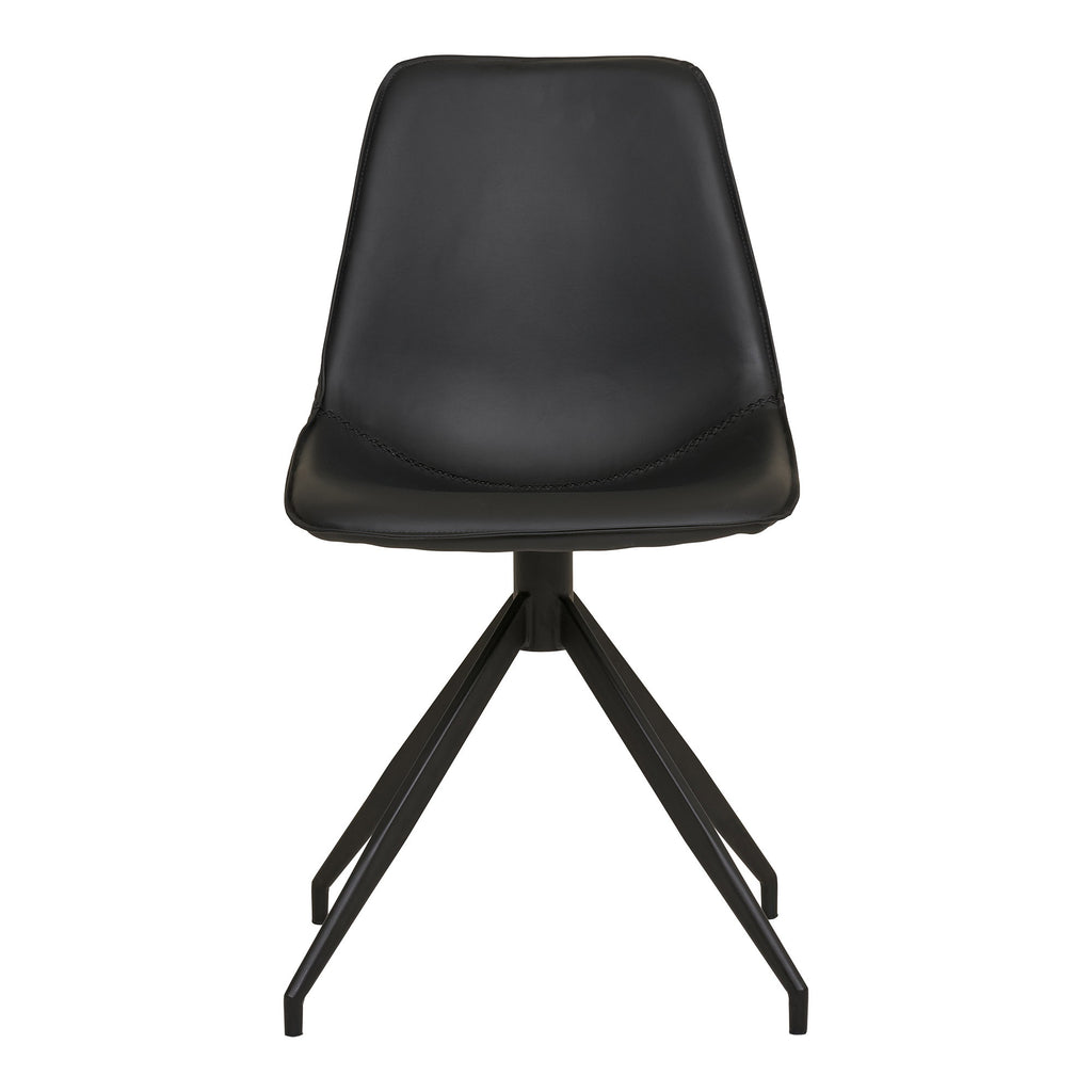 Chaise Monaco cuir PU noir vue de face piqûre décorative assise et piètement étoile laqué noir