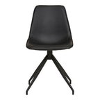 Chaise Monaco cuir PU noir vue de face piqûre décorative assise et piètement étoile laqué noir
