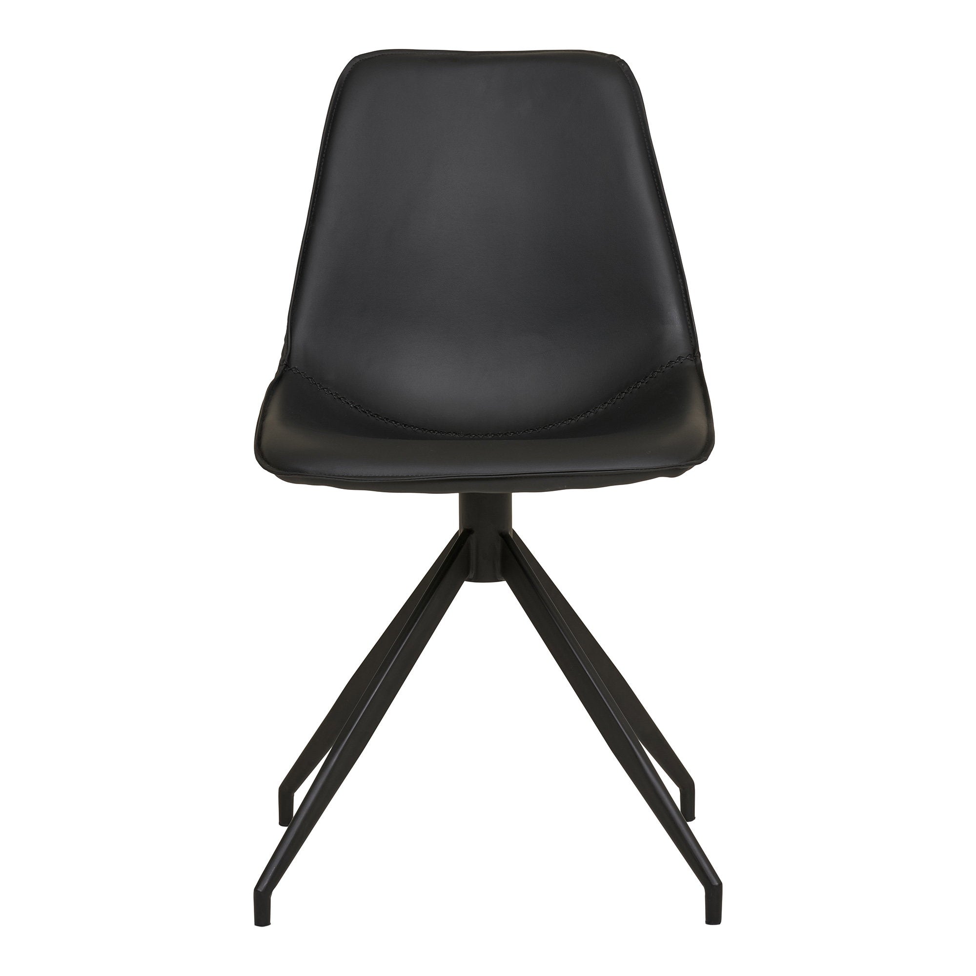 Chaise Monaco cuir PU noir vue de face piqûre décorative assise et piètement étoile laqué noir