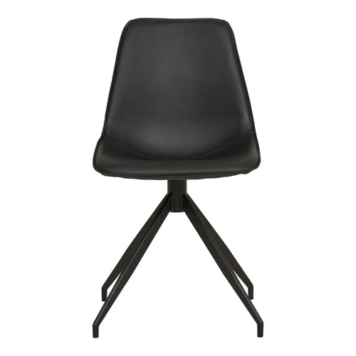 Chaise Monaco cuir PU noir vue de face piqûre décorative assise et piètement étoile laqué noir