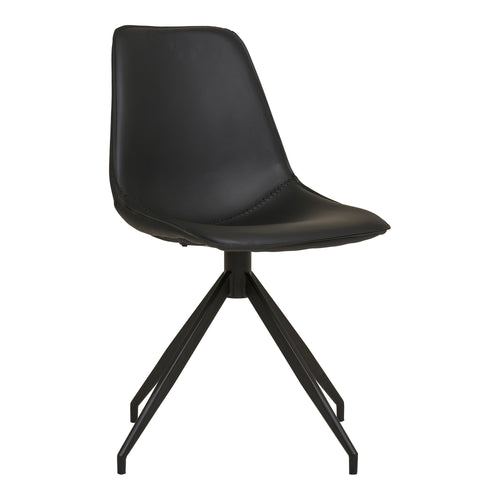 Chaise de salle à manger Monaco en cuir PU noir pivotante 360° piètement étoile acier noir vue trois quarts