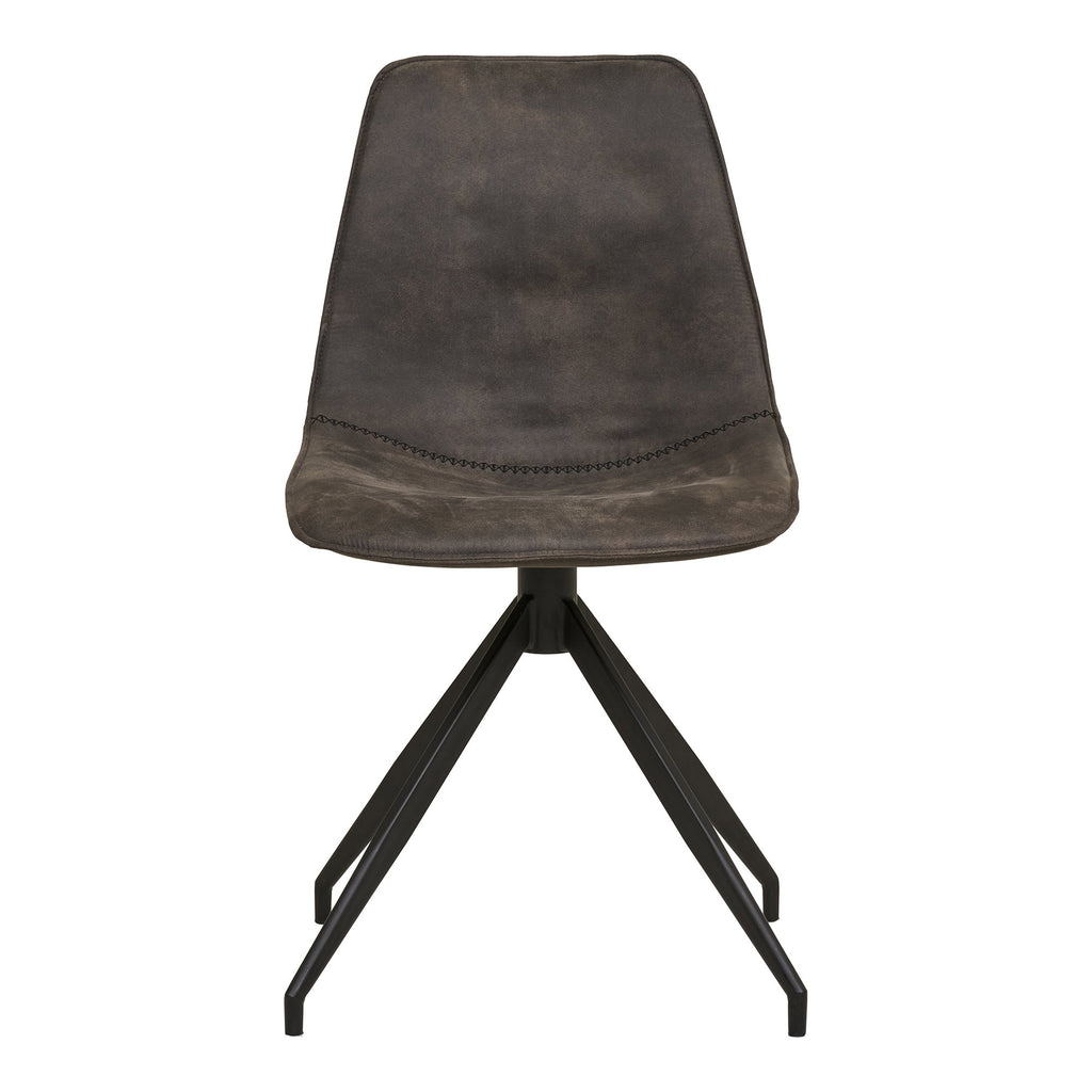 Chaise Monaco microfibre gris vue de face piqûre décorative assise et piètement étoile laqué noir