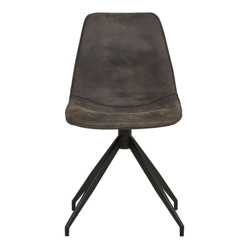 Chaise Monaco microfibre gris vue de face piqûre décorative assise et piètement étoile laqué noir