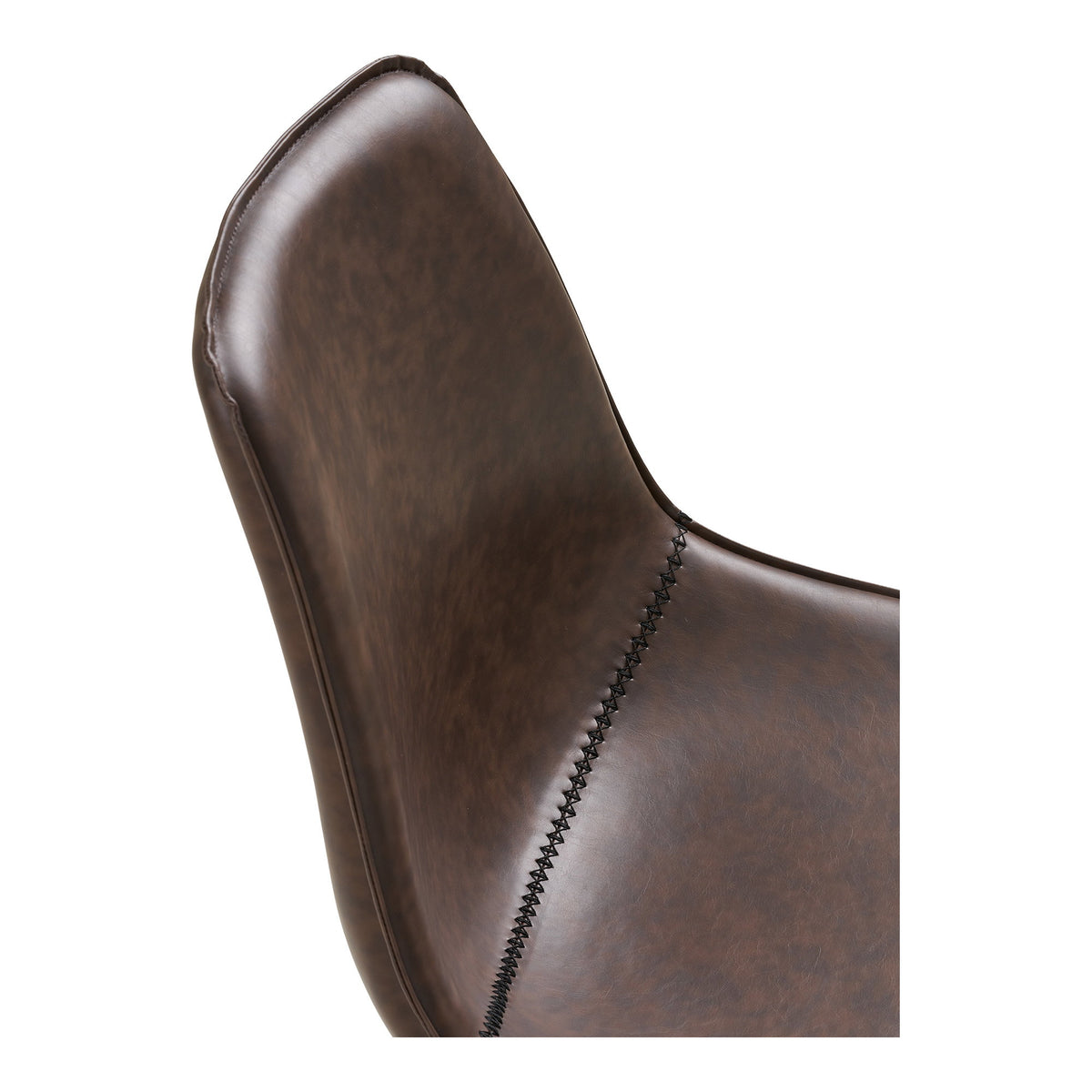 Détail texture simili cuir brun foncé effet vieilli couture décorative noire chaise bureau Monaco