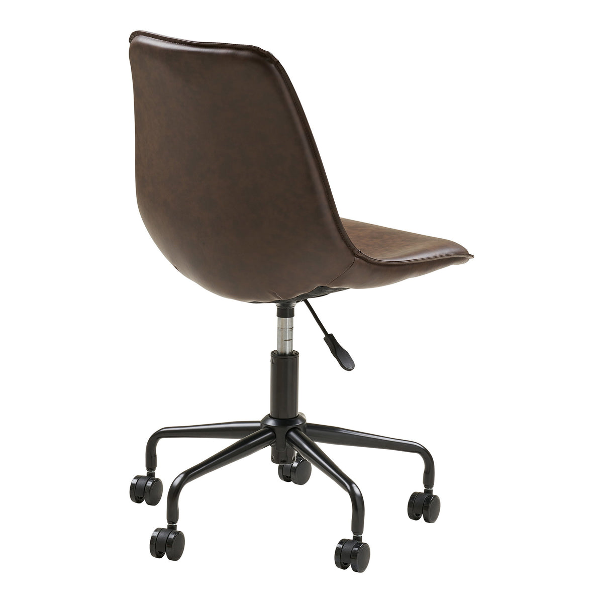 Chaise bureau Monaco simili cuir brun foncé vue arrière base étoile 5 branches acier noir roulettes vérin