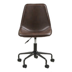 Chaise bureau Monaco simili cuir brun foncé vue de face coque sculptée couture noire base étoile 5 roulettes