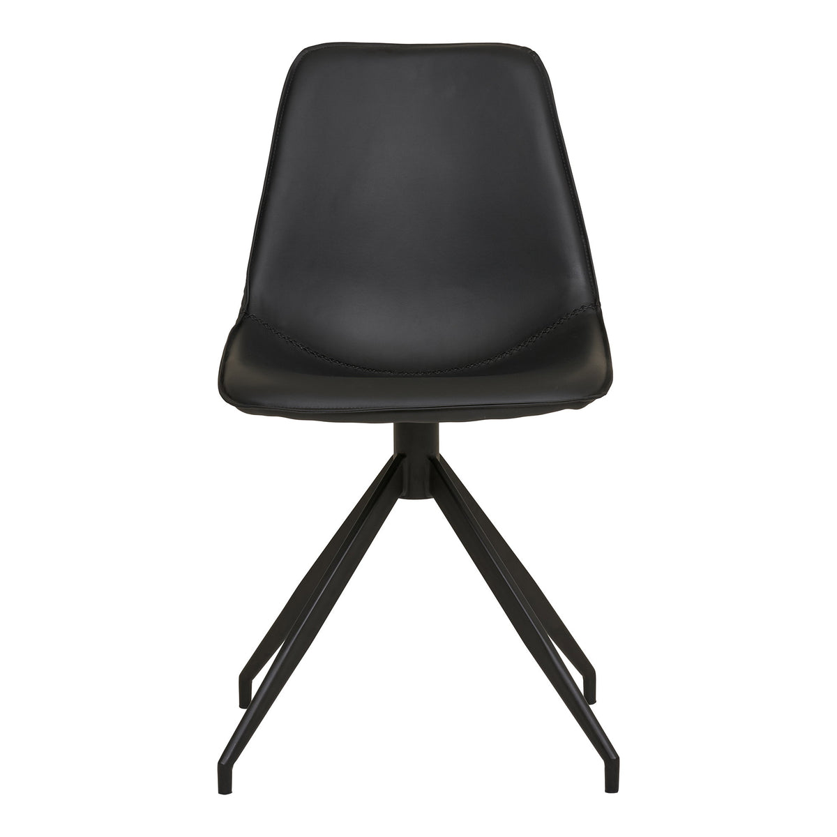Chaise Monaco simili cuir noir vue de face piqûre décorative assise et piètement étoile laqué noir