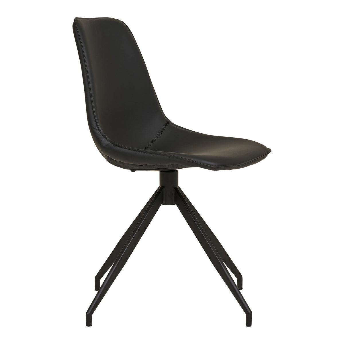 Chaise Monaco simili cuir noir vue de profil coque enveloppante et piètement étoile noir