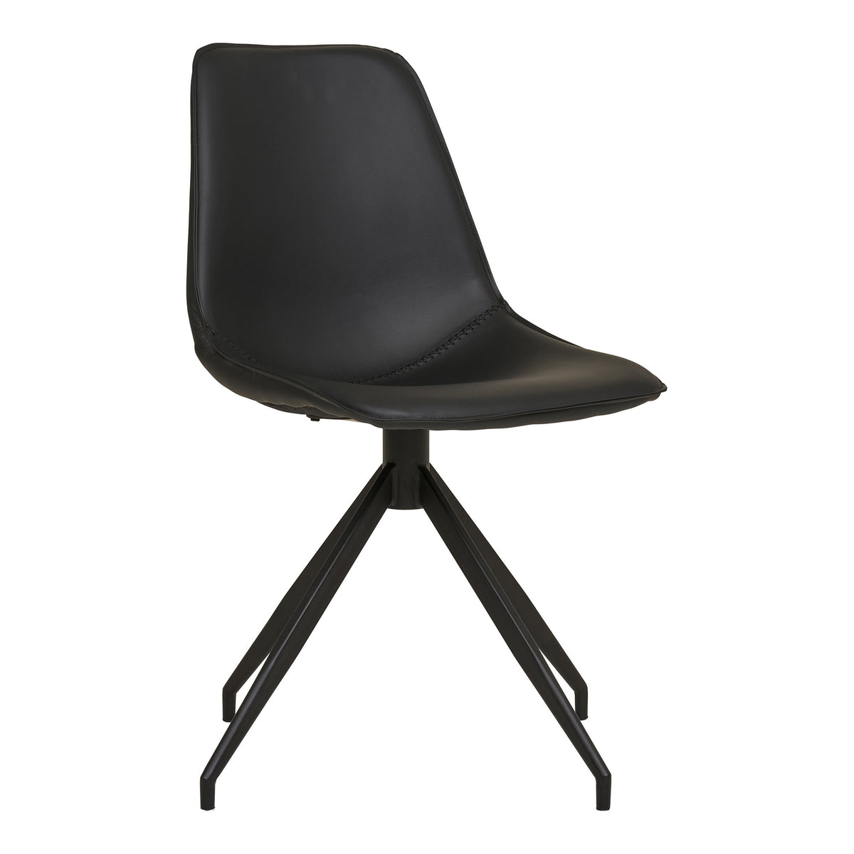 Chaise de salle à manger Monaco en simili cuir noir pivotante 360° piètement étoile acier noir vue trois quarts