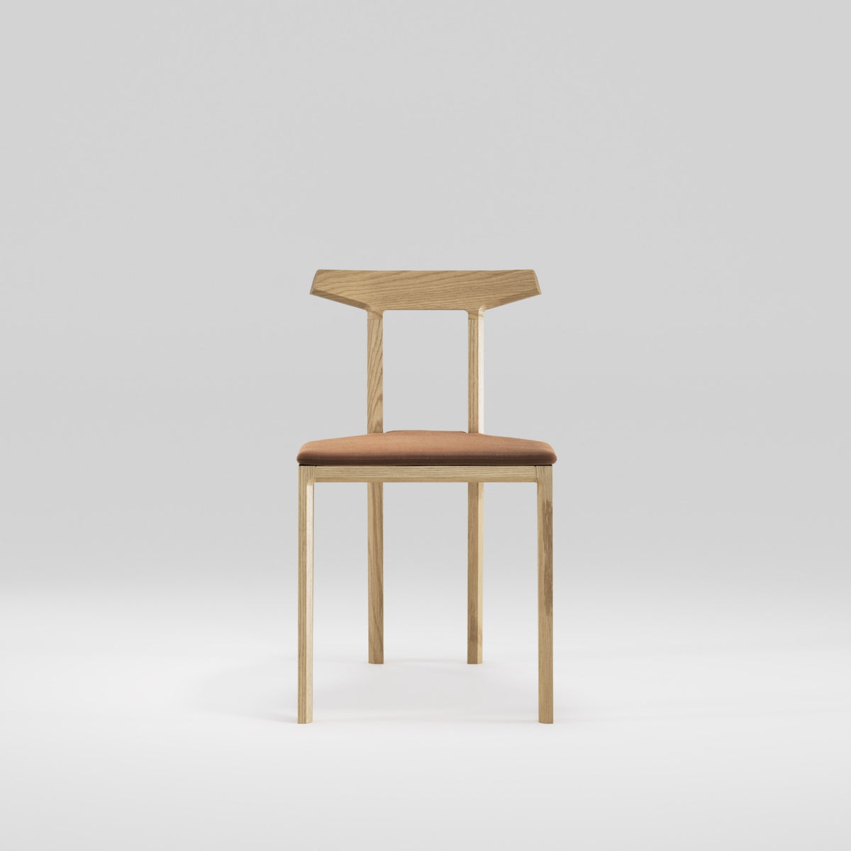 Chaise Orca en chêne et cuir cognac vue de face