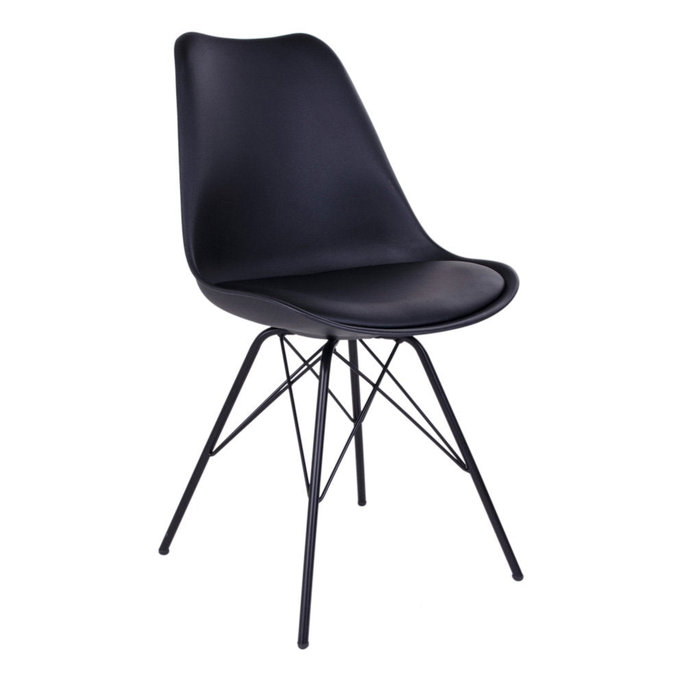 Chaise de salle à manger Oslo noire design scandinave pieds métal Eiffel – vue 3/4