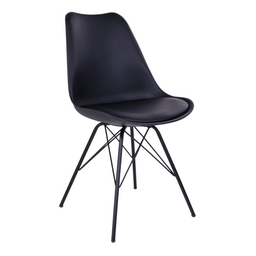 Chaise de salle à manger Oslo noire design scandinave pieds métal Eiffel – vue 3/4