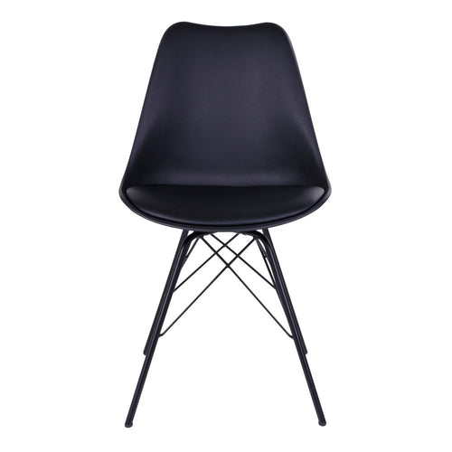 Chaise Oslo noire vue de face – coque plastique et coussin PU cuir noir
