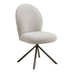 Chaise de salle à manger pivotante Lana tissu bouclé sable dossier ogive pieds acier gris vue trois quarts