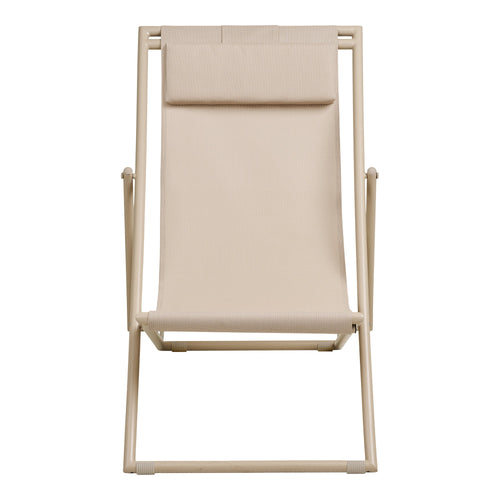 Chaise de plage Curtis taupe vue de face, toile textilène et cadre acier laqué taupe