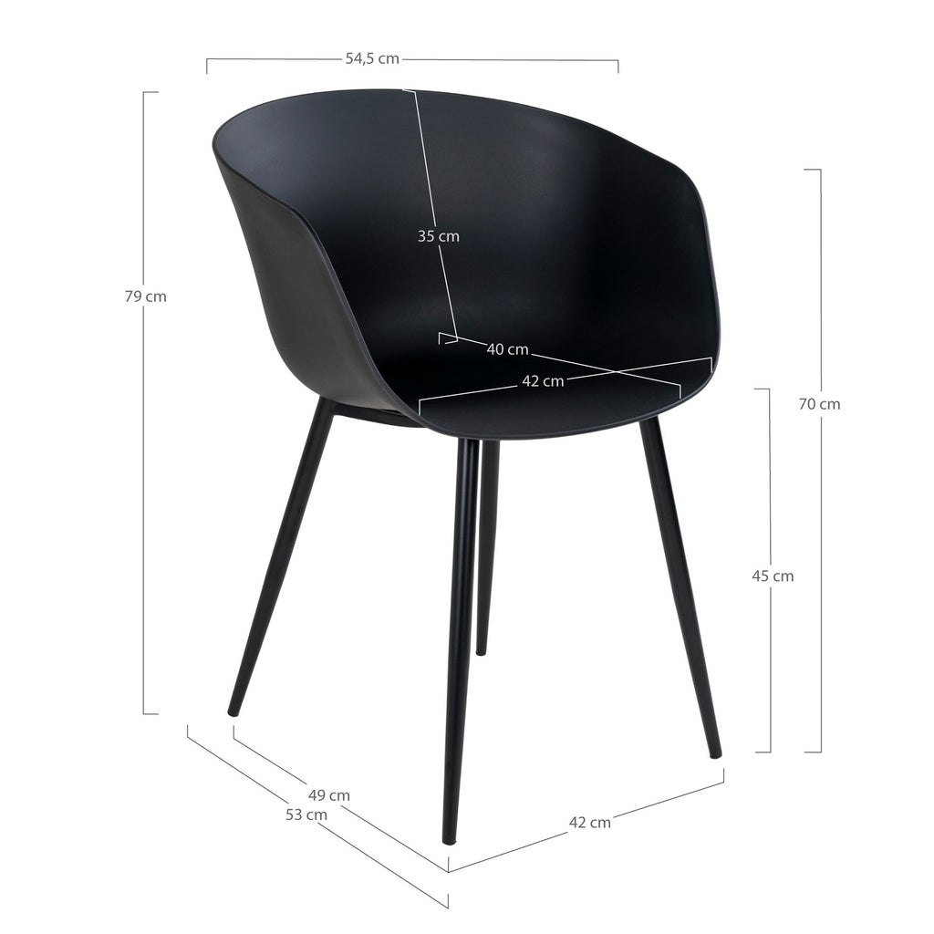 Schéma dimensions chaise Roda noire largeur 54,5 cm hauteur 79 cm assise 45 cm